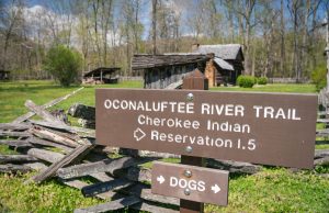Bicycles and leashed dogs are both allowed on the Oconaluftee River Trail, which runs 1.5 miles from the Mountain Farm Museum to Cherokee. Photo courtesy of Smokies Life archives.