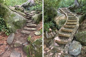 Using only hand tools, trail crews transformed heavily eroded, rocky passages like this into easily navigable sets of locust stairs expected to last for decades to come. Photos courtesy of National Park Service. 