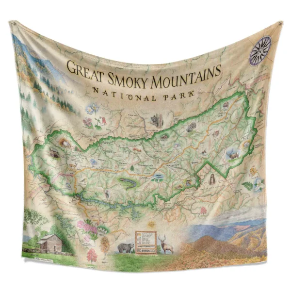 Great Smoky Mountains National Park Xplorer Map Fleece Blanket - Image 2