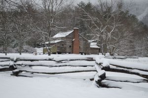 The Dan Lawson house where the Caughron family lived in Cades Cove. Daniel Bird Lawson (1827–1905) was an influential citizen of Cades Cove, serving as a postmaster and justice of the peace for several years. Photo by Bruce Day.