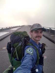 Ricky Vandegrift, who thru-hiked the AT in 2017, currently serves as the long-season ridgerunner in Great Smoky Mountains National Park. Many of his day-to-day responsibilities include checking overnight permits at shelters and explaining backcountry protocol to less-experienced hikers. Photo provided by Ricky Vandegrift.