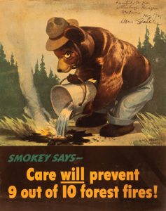 In 1964, Great Smoky Mountains National Park was gifted an original copy of the first Smokey Bear poster signed by the iconic imageโs creator, Arthur Straehle. The poster is still held within the GSMNP Archives. Photo courtesy GSMNP Archives.