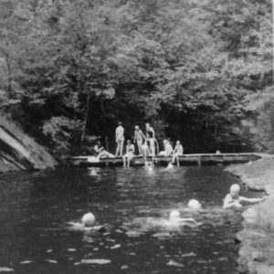 Girl Scout Island, located in the nearby Middle Prong of the Little River, was a favorite spot for campers. Sunday school was often held there, and girls especially loved a large boulder located at the tip of the island called, naturally, Girl Scout Rock. Photo courtesy of Great Smoky Mountains Institute at Tremont.