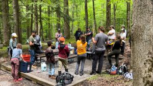 Dr. William Sutton of Tennessee State University speaks to a group of students gathered at Chimneys Picnic Area in Great Smoky Mountains National Park. Sutton’s students join students from the University of Tennessee, Knoxville, for an annual survey of the park’s salamander populations. Provided by NPS.