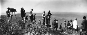 A photographer aims his large camera at a group of hikers exploring the Great Smoky Mountains in 1926. Photo provided by Thompson Photograph Collection, Calvin M. McClung Historical Collection, Knox County Public Library.