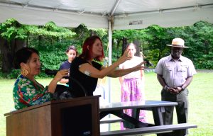 Every word of the program Saturday, July 20, was translated into both American Sign Language (pictured) and Spanish. It was the first event of the Poetry in Parks tour thus far to be offered in Spanish. Photo provided by Holly Kays, Smokies Life. 