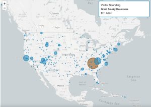 With $2.1 billion in estimated visitor spending in 2022, Great Smoky Mountains National Park’s economic impact to its gateway communities far outpaces that of any other National Park Service unit. Map provided by the National Park Service. 