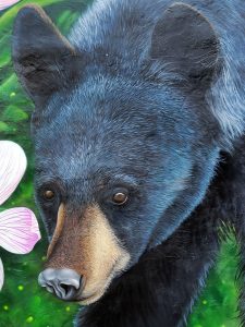 The black bear is perhaps the most iconic species found in Great Smoky Mountains National Park, so Glover made his hyper-realistic rendering of the animal a focal point of the mural. Photo provided by Curtis Glover Creative.