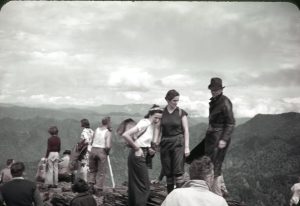 Members of the Smoky Mountains Hiking Club join visitors from Asheville and Waynesville to take in the view from Myrtle Point on Mount Le Conte during a June 18, 1939, hike. Photo provided by Roger Howell Collection, Calvin M. McClung Historical Collection, Knox County Public Library. 