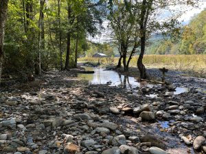 Cataloochee Valley is closed until further notice after flooding from Rough Creek Fork rendered Upper Cataloochee Valley Road undrivable. Photo provided by National Park Service. 