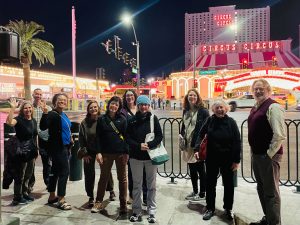 A group of Smokies Life employees, board members, and others from Great Smoky Mountains National Park explores the Las Vegas Strip during a rare moment free of conference activities. Photo by Jane Maurer. 