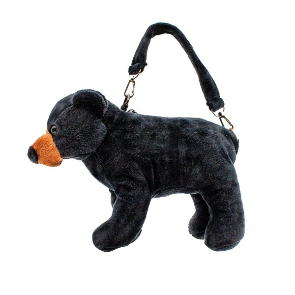 10" Plush Black Bear Bag with Strap - Image 3