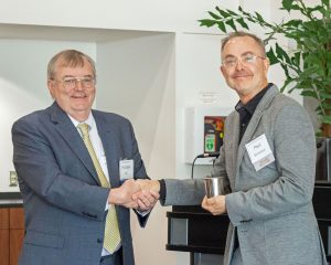 Mike Hill, North Caroliniana Society Book Award committee chair, recognizes Paul Bonesteel, coauthor of George Masa: A Life Reimagined, during ceremonies for the award. Photo by Jerry Cotton, courtesy of North Caroliniana Society.