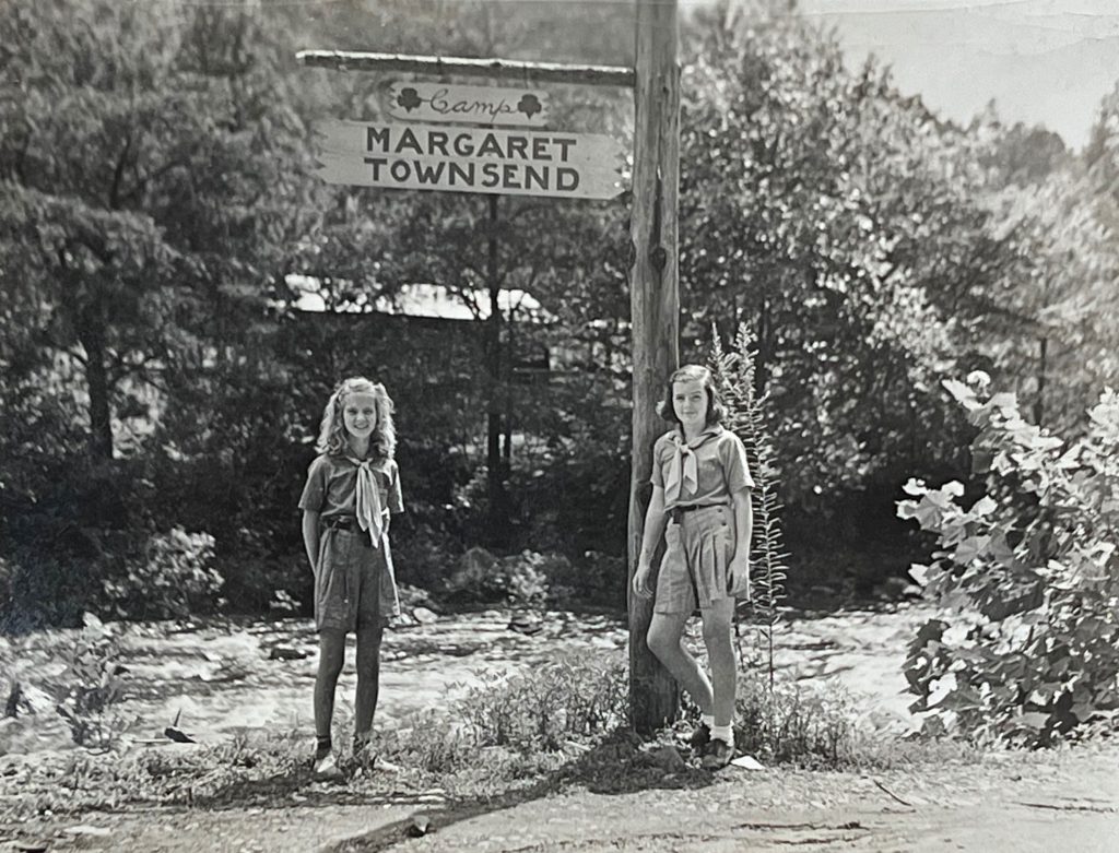Betty Davidson Frierson and Towns Bruner Lavidge stand at the entrance to Camp Margaret Townsend in 1938. Photo courtesy of Girl Scout Museum at Daisy’s Place.