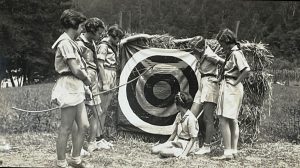 Girl Scout campers practice archery in the summer of 1933. Photo courtesy of Girl Scout Museum at Daisy’s Place.