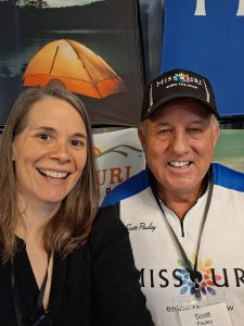 Smokies Life Lead Editor Jennifer Fulford grabs a selfie at OWAA with Scott Pauley, who promotes Missouri tourism, after discussing rails-to-trails routes across his state.