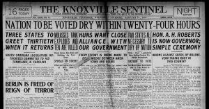 The front page of the Knoxville Sentinel from January 15, 1919.