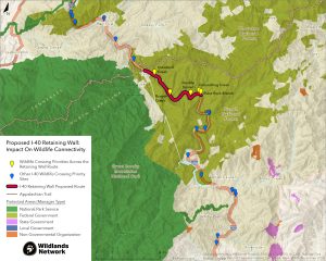 A map of retaining wall priorities in the Pigeon River Gorge.