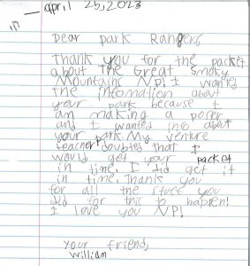 A handwritten letter on lined sheet paper from a child named William.