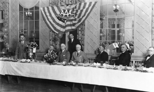 The Knoxville Automobile Club holds a banquet for Colonel David C. Chapman (second from left) on May 29, 1926. Photo provided by Thompson Photograph Collection, Calvin M. McClung Historical Collection, Knox County Public Library.