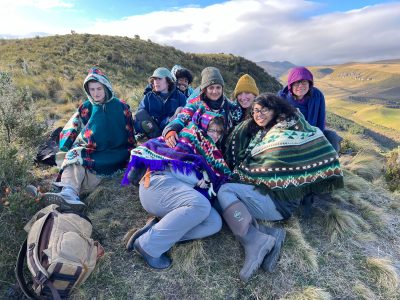 Deeya Khambhaita huddles with classmates at Ecuador’s Chakana Reserve, near Antisana Volcano. At an altitude of 12,000 feet, the students were much higher and colder than they had been at Clingmans Dome, the highest point in Great Smoky Mountains National Park. Photo by Travis Knowles.