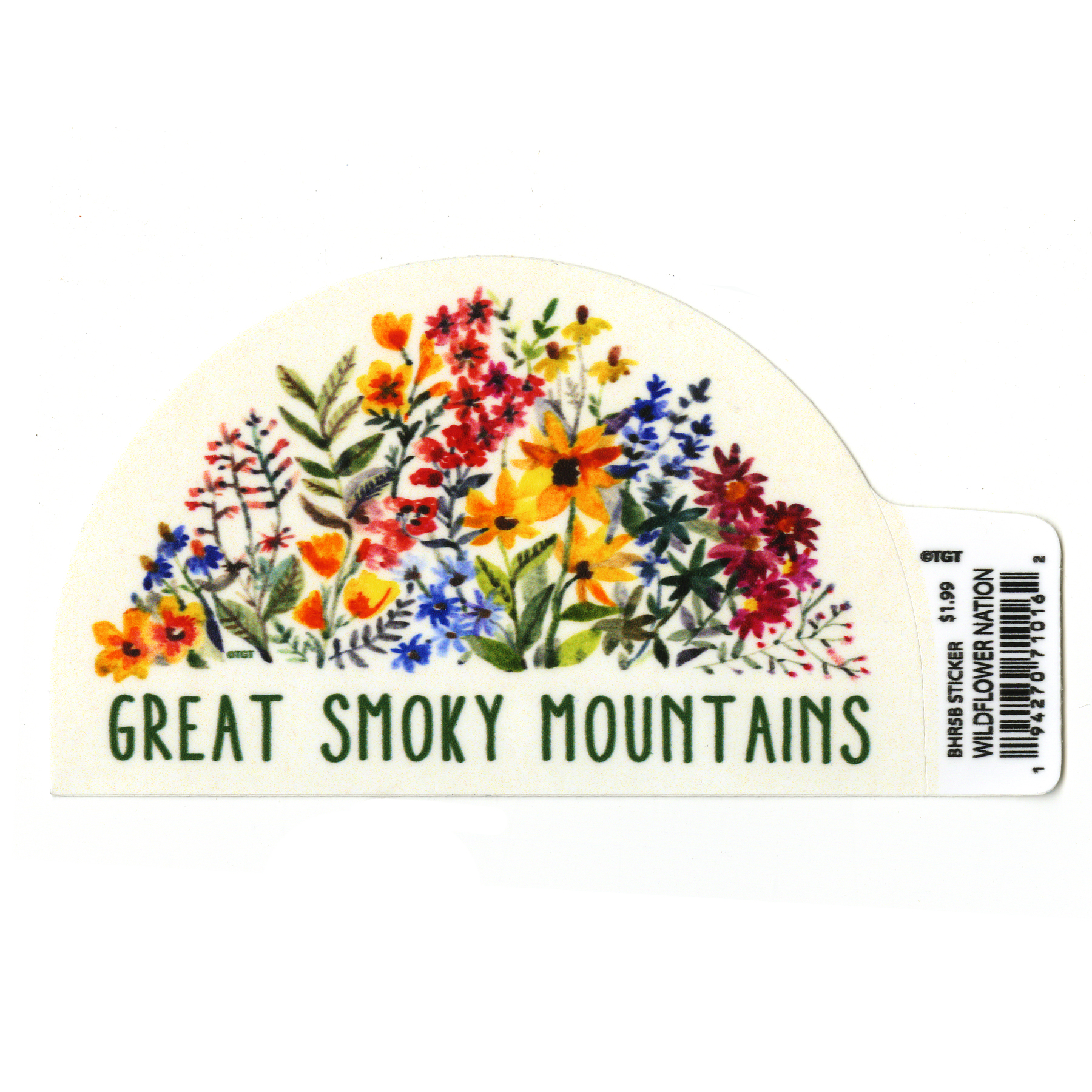 Great Smoky Mountains sticker with colorful illustrated wildlfowers