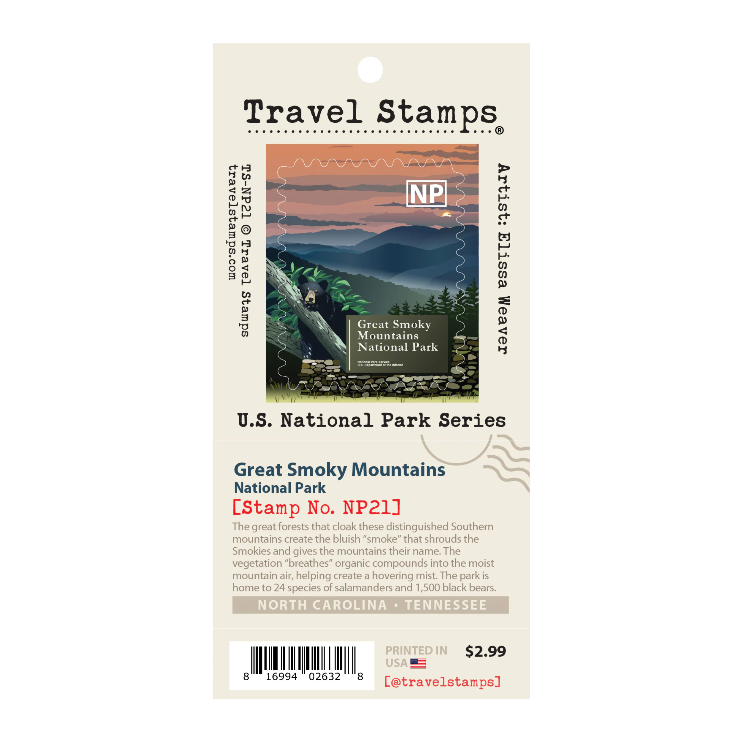Bear with Great Smoky Mountains National Park Sign Travel Stamp