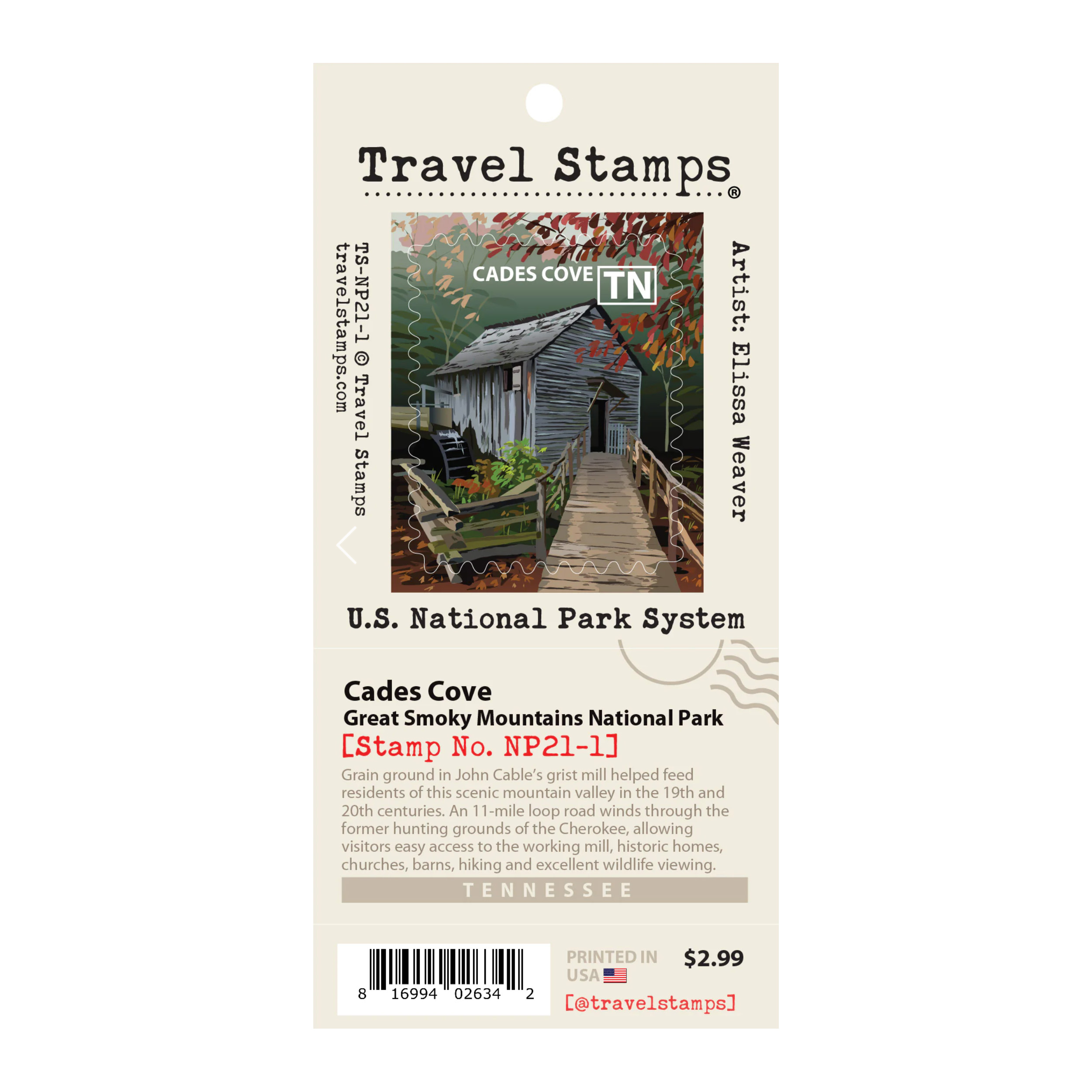 Cades Cove with Cable Grist Mill Travel Stamp