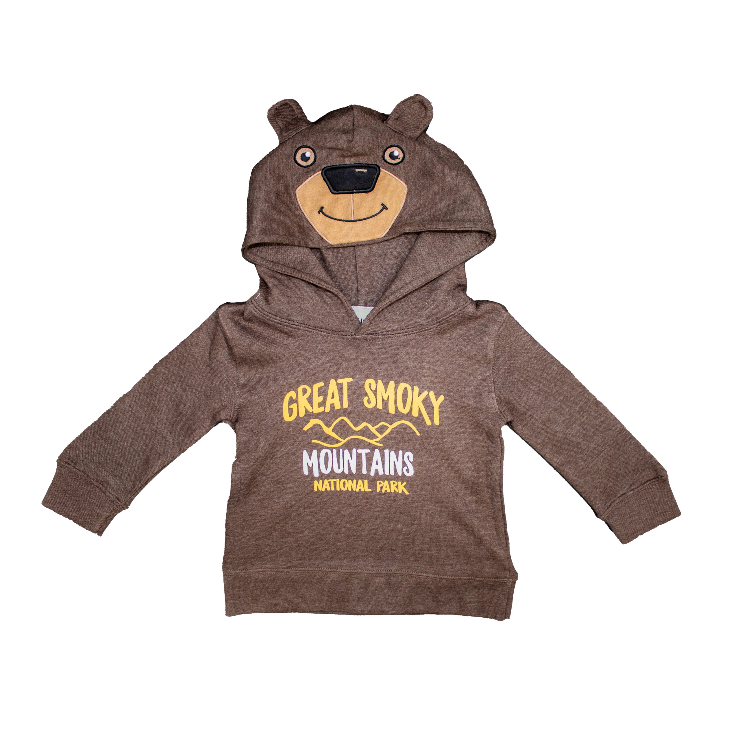Children's Great Smoky Mountains National Park hoodie featuring a hood with black bear face
