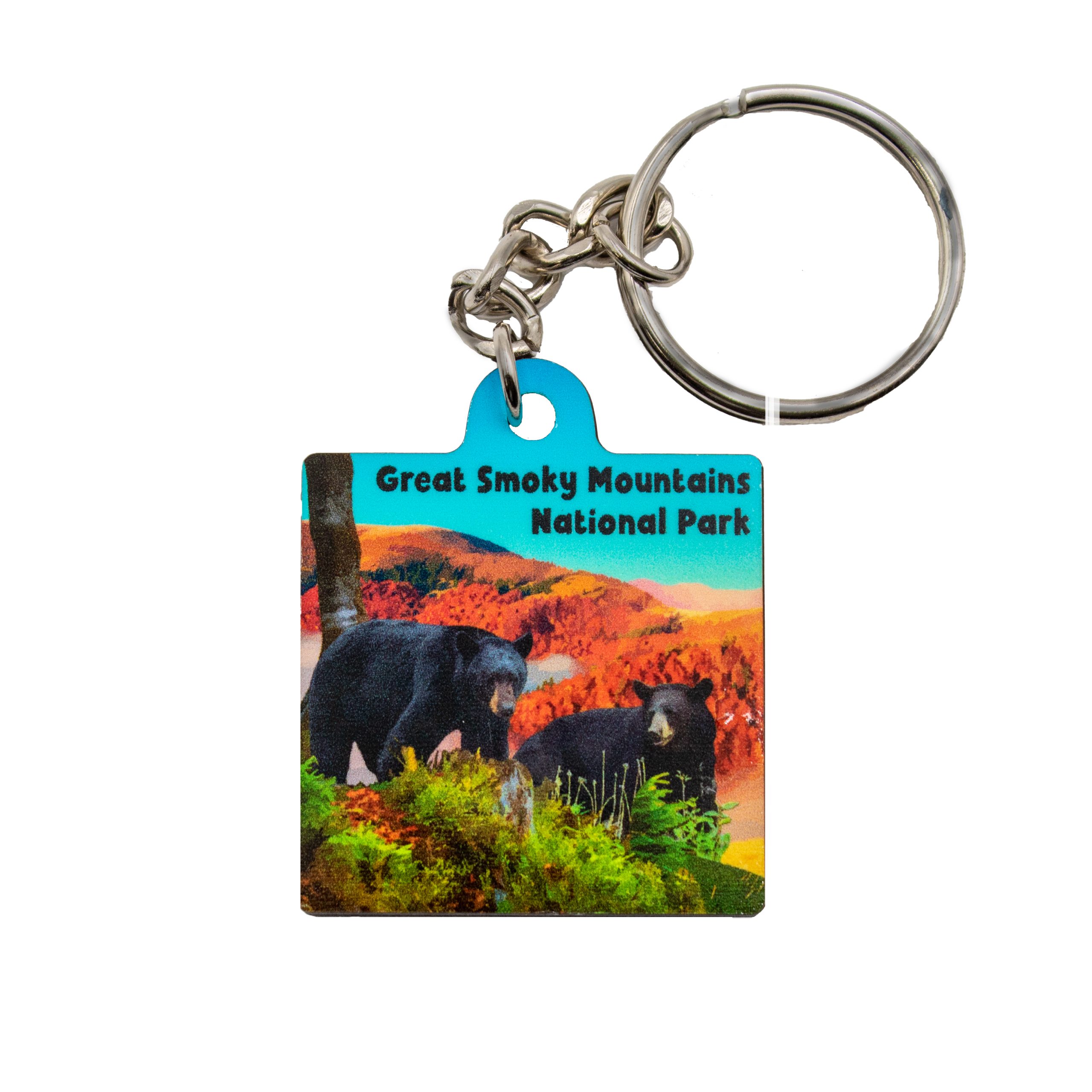 Great Smoky Mountains National Park Black Bears Wood Keychain